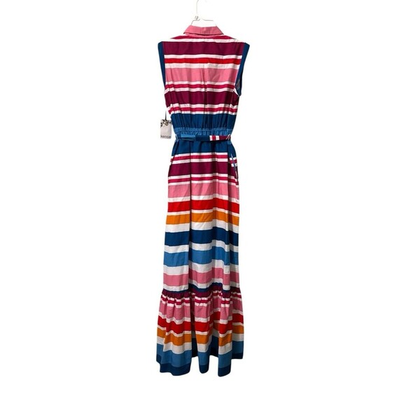 Kensie Striped Sleeveless Ruffle Hem Colorful Collared Maxi Dress Size 2 NEW - Picture 7 of 13